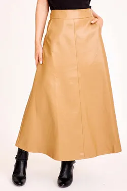 Night Shift Midi Skirt in Tan Leatherette