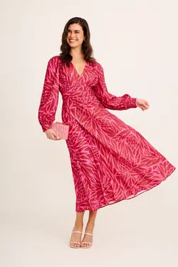 Aya Maxi Dress in Wine with Pink Print