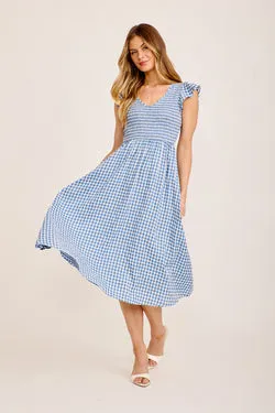 Jeannie Midi Dress In Navy Gingham