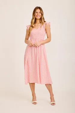 Jeannie Midi Dress In Pink Gingham