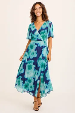 Serane Maxi Dress in Blue Watercolour Mesh