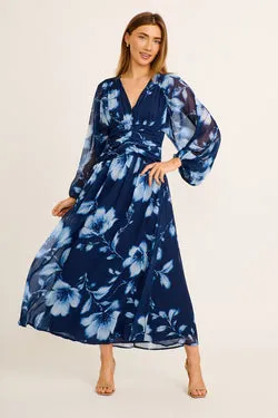 Grace Gardena Maxi Dress in Dark Navy Floral Chiffon