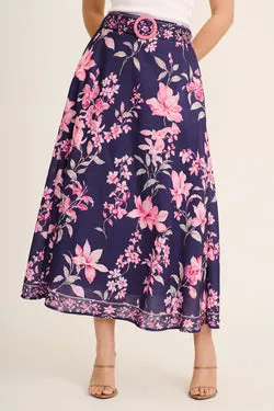 Wild Blossom Maxi Skirt in Navy Floral Linen Blend