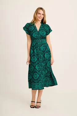 Alba Maxi Dress in Green Floral Linen Blend