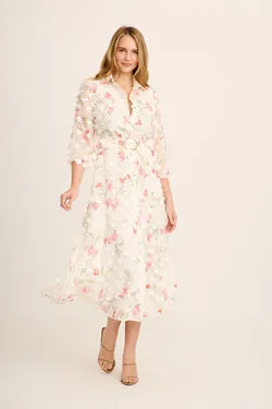 Evergreen Maxi Dress in 3D Cream with Pink Floral Chiffon