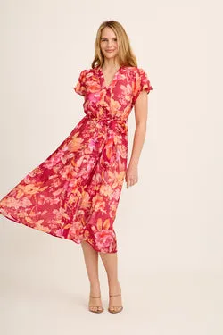 Rowe Midi Dress in Rust Floral Cotton Blend
