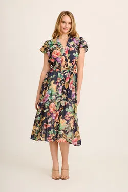Rowe Midi Dress in Navy Floral Cotton Blend