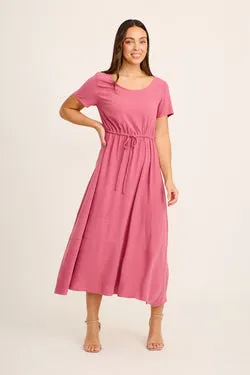 Mary Midi Dress In Dusty Rose Linen Blend