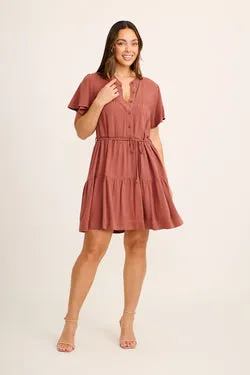 Rosemary Smock Dress In Chocolate Linen Blend
