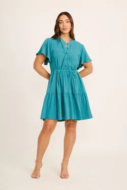 Rosemary Smock Dress In Jade Linen Blend