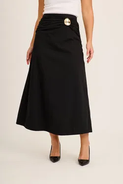 Isadora Midi Skirt in Black Cotton