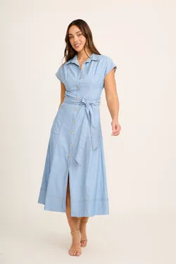 Esmerie Midi Dress in Light Blue Chambray