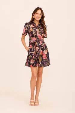 Emile Shirt Dress in Black Multi Floral Linen Blend