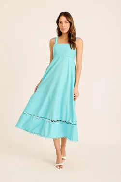 Luxe Enchant Maxi Dress in Aqua Linen Blend