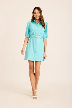 Casa Rose Shirt Dress in Aqua Linen Blend