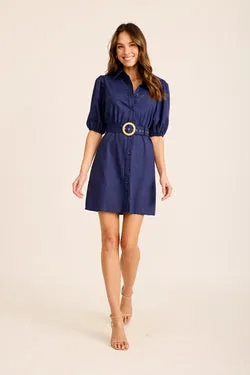 Casa Rose Shirt Dress in Navy Linen Blend