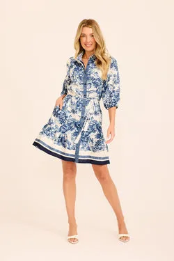 Sorrento Shirt Dress in Navy with White Border Print