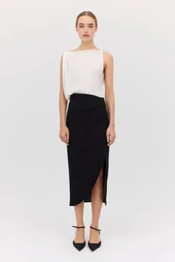 BLACK SUITING INCURVED SKIRT