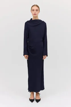 NAVY SATIN CREPE AMITY SKIRT