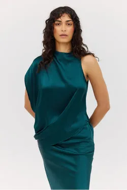 PETROL SILK SATIN INFINITE TOP