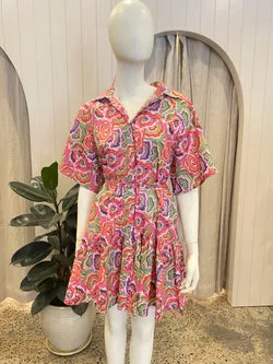 La Boheme Girls Moxie Mini Dress Cotton Agate Candy Apple - Size S/M