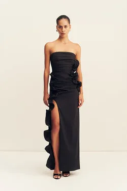 CAMPBELL RUFFLE SIDE SPLIT MAXI DRESS - BLACK