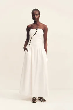 EFFIE LINEN BLEND MAXI DRESS WITH BEAD- IVORY