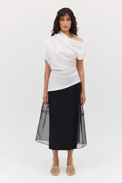 BLACK ORGANZA CURVATURE SKIRT