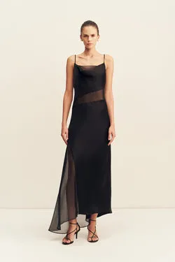 IZA SILK CONTRAST MAXI DRESS - BLACK