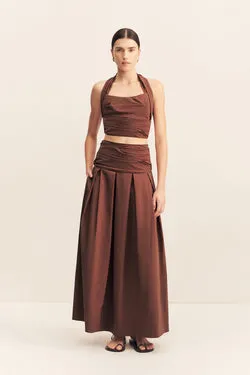 CAMPBELL PLEATED MAXI SKIRT - ESPRESSO