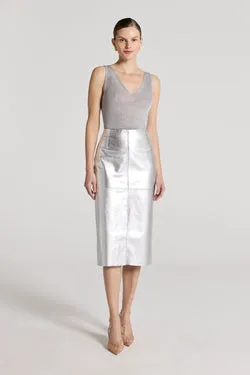 Silver Leather Skirt - Silver