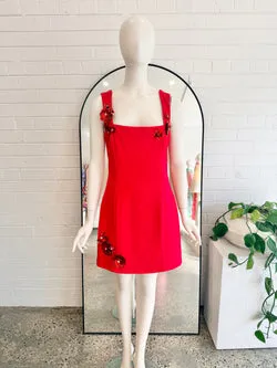 Elliatt Red Trompe 3D Floral Mini Dress - Size L (12)