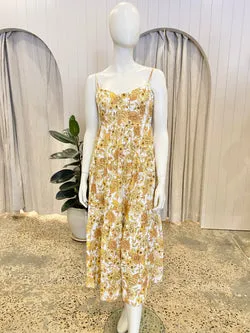 Shona Joy Saffron Shirred Tiered Midi Dress - Size 12