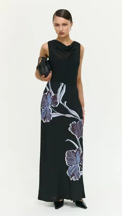 Blue Floral Bias Cut Combo Midi Dress