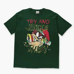 Vintage 1995 LOONEY TUNES Warner Brothers Taz 'Try & Jingle This' T-Shirt (L)