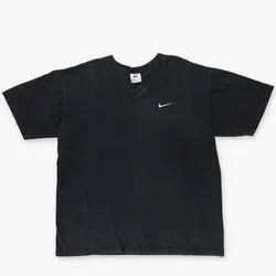 Vintage NIKE Embroidered Swoosh Logo Black V-Neck T-Shirt (XL)