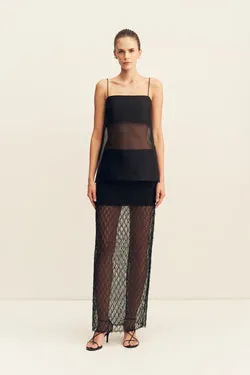 TALITHA FRINGE MAXI SKIRT - LIQUORICE