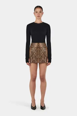 Dixie Leather Skirt Brown Python