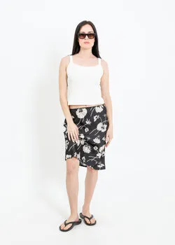 VAN SLIP SKIRT / FRAGILE BLOOMS - BLACK-CREAM