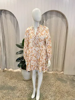 Shona Joy Flor Balloon Sleeve Pin Tuck Tiered Mini Dress - Size 10