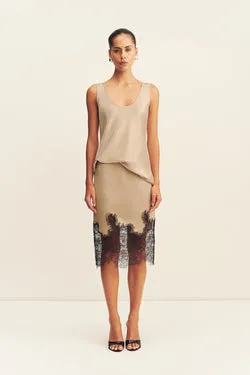 LUCIA LACE MIDI SKIRT - CHAMPAGNE/BLACK