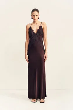 SIMONA LACE SLIP MAXI DRESS - ESPRESSO