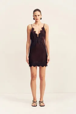 SIMONA LACE SLIP MINI DRESS - ESPRESSO