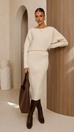 Iluka Knit Midi Skirt - Beige