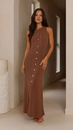 Aylah Knit Midi Dress - Brown