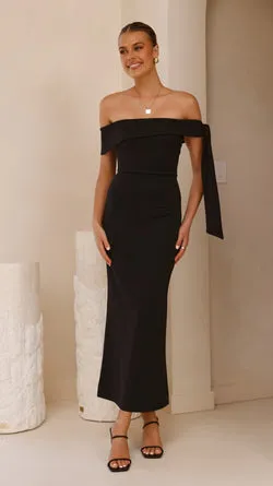 Halen Off Shoulder Midi Dress - Black