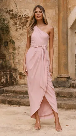 Clara One Shoulder Maxi Dress - Dusty Pink
