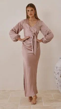 Ivy Long Sleeve Tie Front Maxi Dress - Dusty Pink