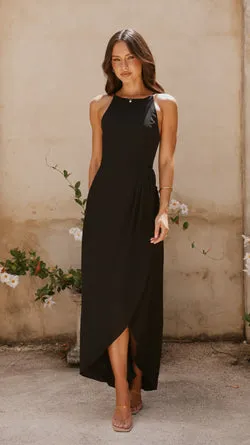 Genevieve Boat Neck Maxi Dress - Black