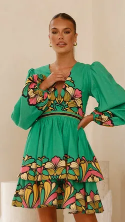 Portugal Long Sleeve Mini Dress - Apple